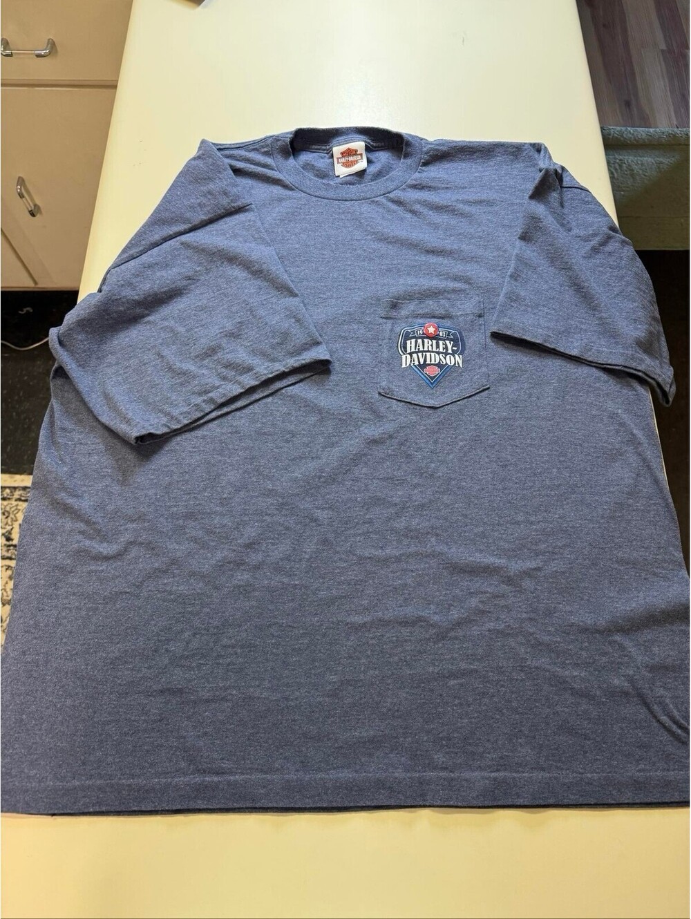 Harley-Davidson Grey Pocket T-Shirt 2X Blue Graphic Logo Biker Tee